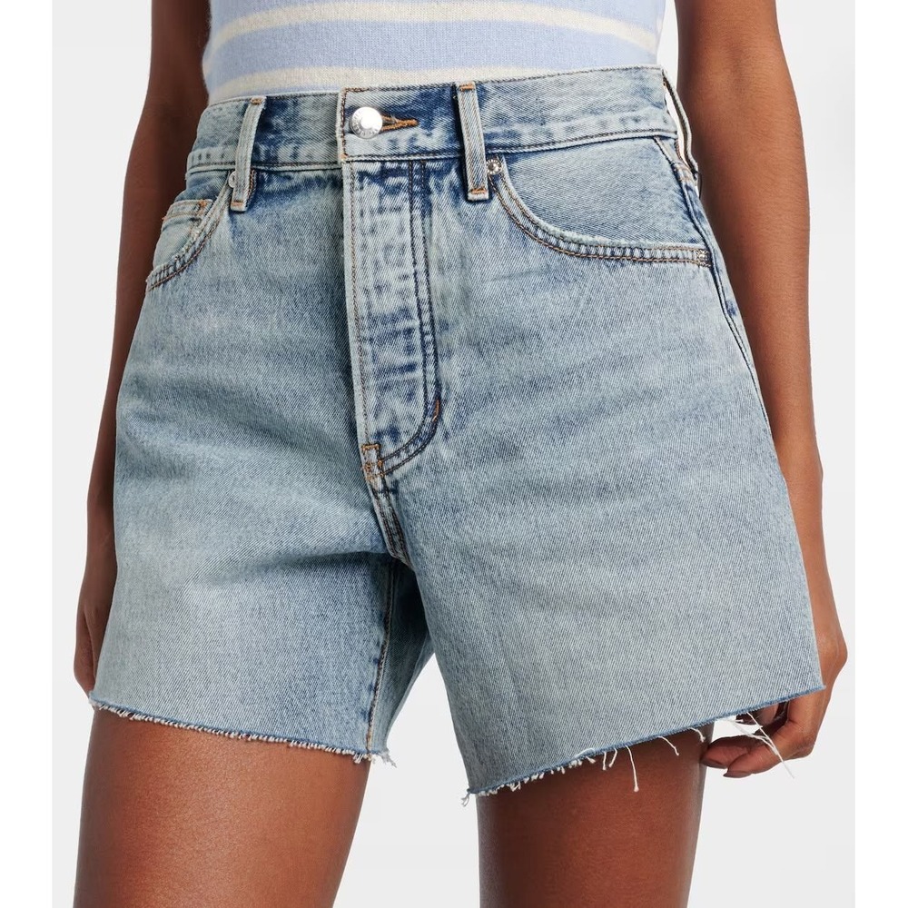 Veronica Beard Shiloh Denim Jean Shorts 31 Pebble Beach Cut Off Button Fly Light